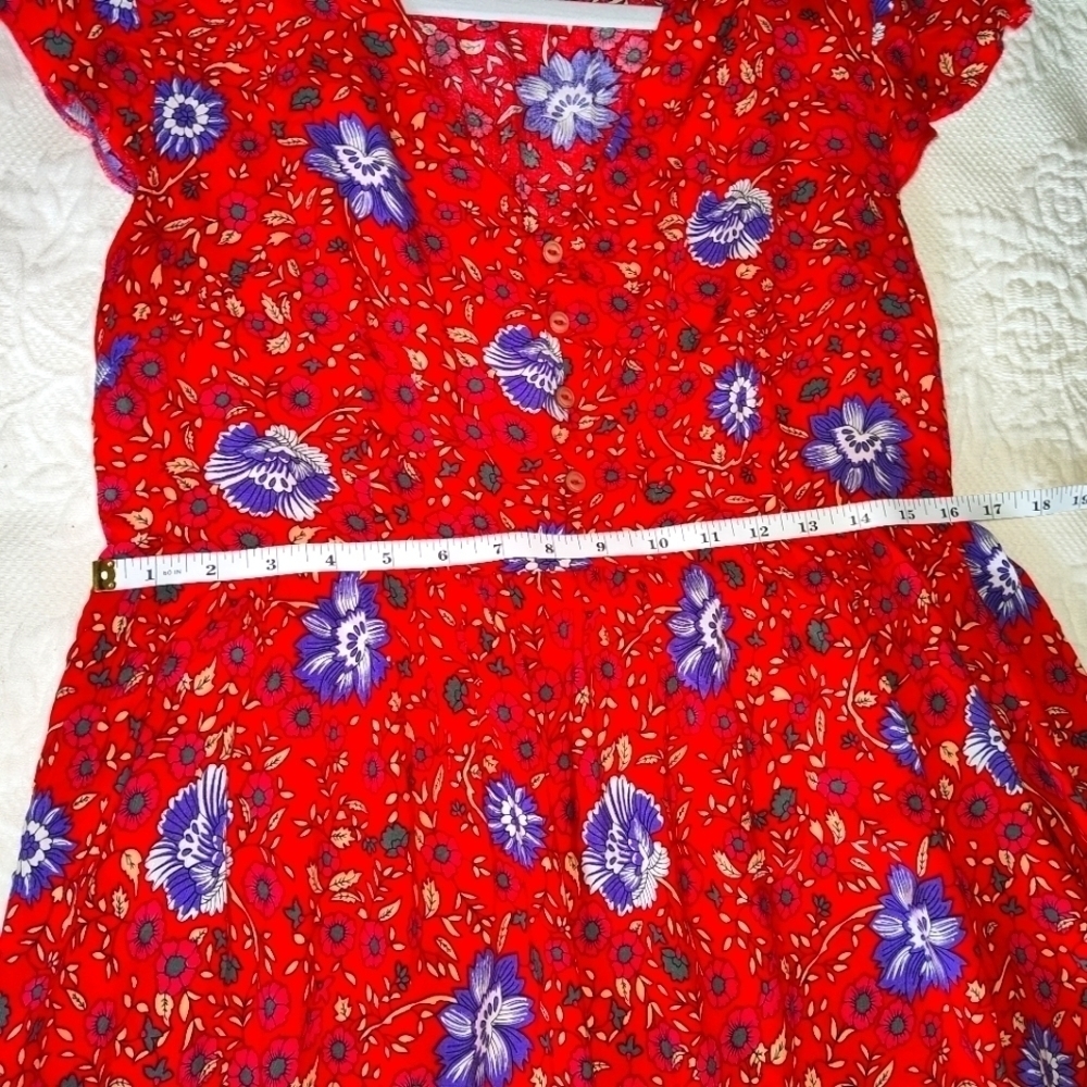 KIRUNDO Red Floral Boho Flutter Sleeves size L - Picture 7 of 7